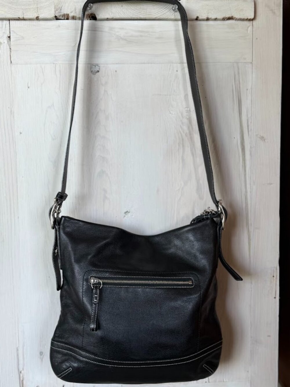 Vintage Legacy Slim (#1415) black leather convertible crossbody bag